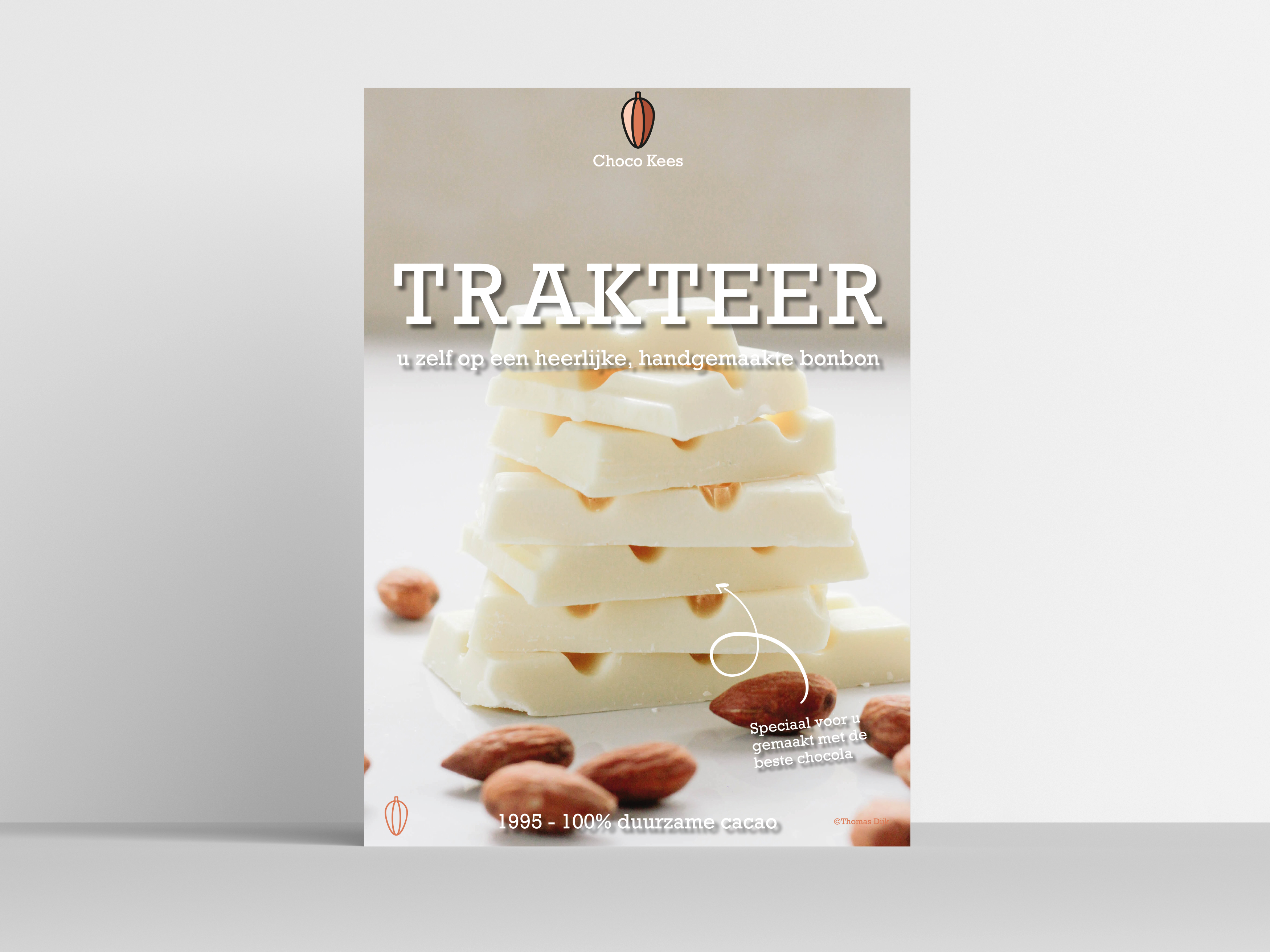poster Choco Kees. witte chocolade met amandelen